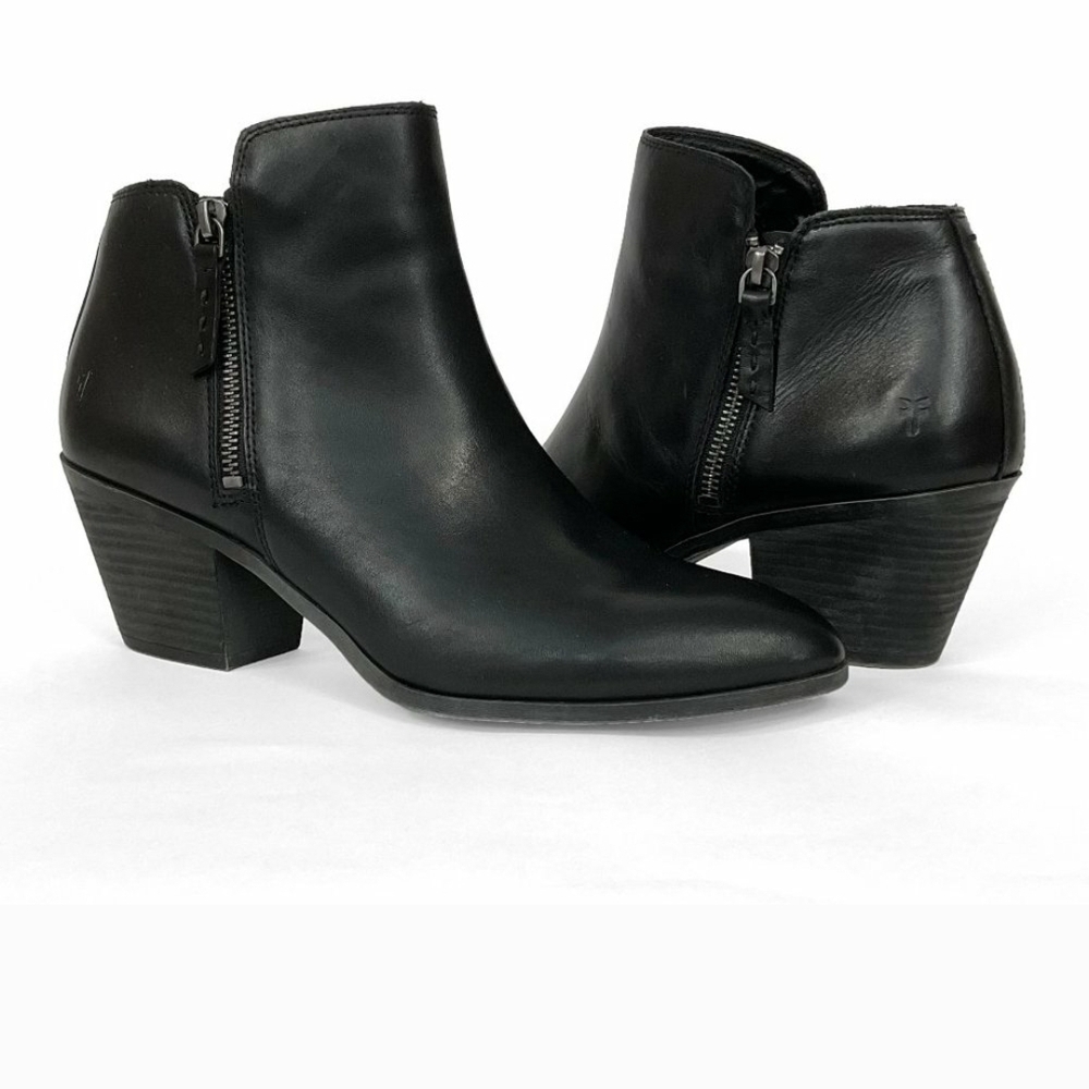 FRYE AND CO. Judith Black Leather Double Zip Booties Women's Sz 10 EUC
